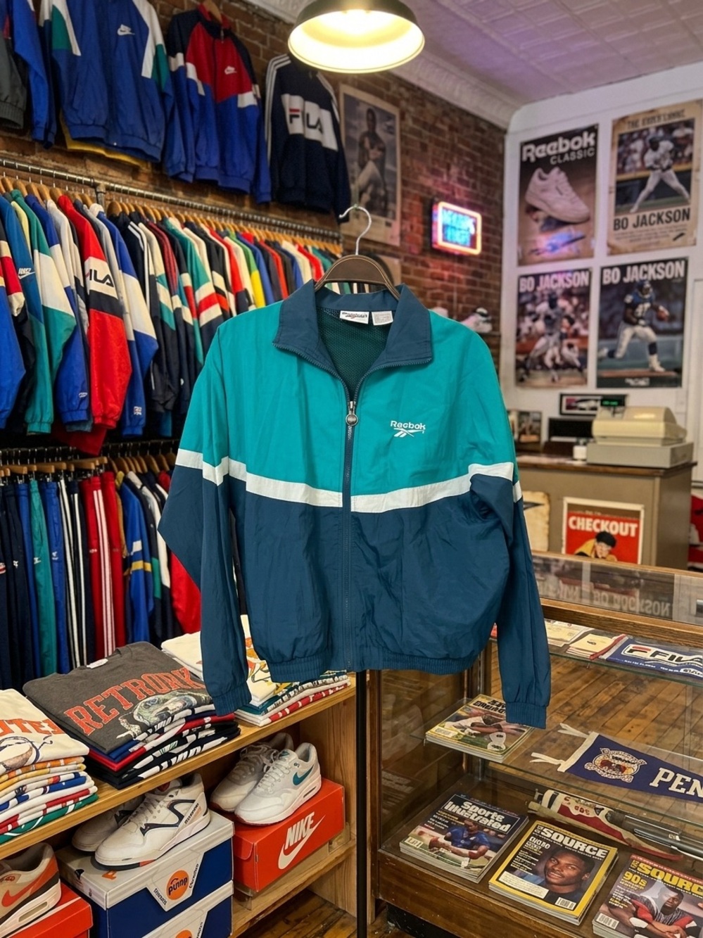 Vintage Reebok Men's Teal & Navy Windbreaker Jacket